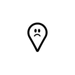 Poster - Vector icon of location pin with sad emoji symbol representing unhappy or negative destination

