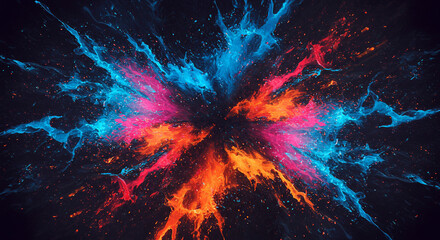 Poster - A vibrant explosion of colorful paint splatters against a dark and contrasting background space