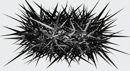 Poster - Abstract black and white spiky shapes radiating from a central point on a light background