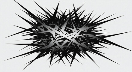 Poster - A complex abstract formation of black and gray spikes against a white background creating depth