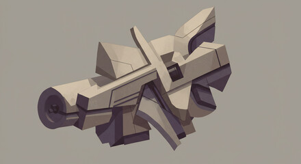 Poster - Abstract geometric sculpture with cylindrical and angular shapes in neutral color palette art