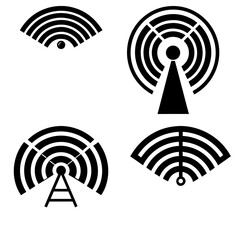 Poster - Illustration of four different wifi signal icons with varying designs and antenna configurations in black and white