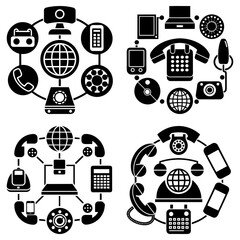 Poster - Illustration of various communication devices arranged in four circular formations and black color