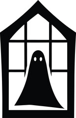 Poster - Minimalist ghost silhouette inside a house shape isolated on transparent background