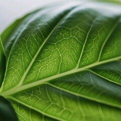 Poster - Close-up shot of a vibrant green leaf, showing intricate vein details.