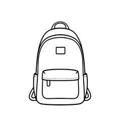 Fototapete - Backpack Line Art: A simple, monochrome line art illustration of a classic backpack, showcasing its design details and front pocket.