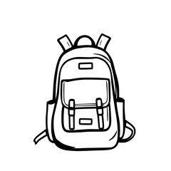 Fototapete - Backpack Line Art: A simple black and white illustration of a classic backpack, showcasing its practical design and clean lines.