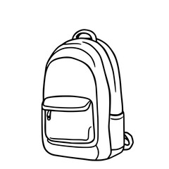 Fototapete - Backpack Line Art: A simple, bold line art illustration depicts a classic backpack, showcasing its design details against a white background.