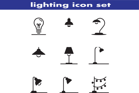 lighting outline icon set. ambient light, led strip, incandescent light, lamp, floor lamp.