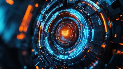 Poster - Futuristic Abstract Technology Background with Blue and Orange Lights