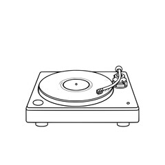 Fototapete - Turntable Illustration: A simple line art drawing depicts a classic turntable with a vinyl record, capturing the nostalgic charm of analog music.
