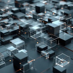 Wall Mural - Arrangement of Glass and Gray Cubes on Gridded Surface