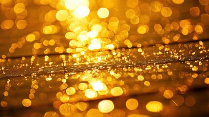 Poster - Golden Light Reflections and Droplets on Surface, Abstract Art