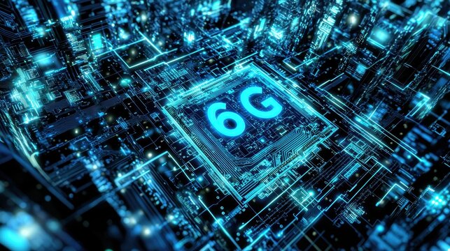 Advanced Technology Concept Featuring 6G Network and Cityscape