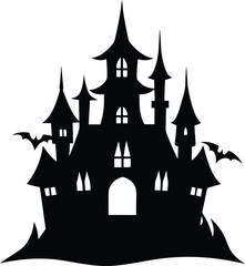 Poster - Clean minimal silhouette of a haunted castle isolated on transparent background