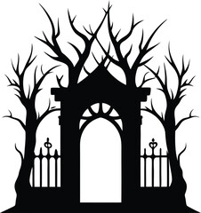 Poster - Minimal haunted forest gate silhouette isolated on transparent background