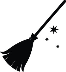 Poster - Clean minimal silhouette of a magical broom flying isolated on transparent background