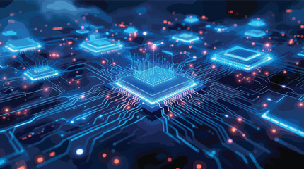 Poster - Glowing circuit board design depicting advanced digital technology and data processing.