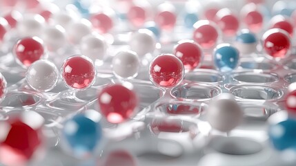 Poster - Abstract representation of colorful spheres on a reflective surface showcasing patterns and textures in modern design
