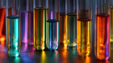 Poster - Test tubes containing colorful liquids creating a vibrant and scientific display