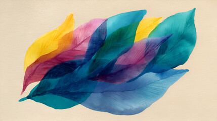 Poster - Colorful overlapping leaves creating an abstract watercolor painting