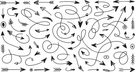 Poster - Hand-Drawn Arrow Collection – Simple Doodle Arrows Isolated on White Background

