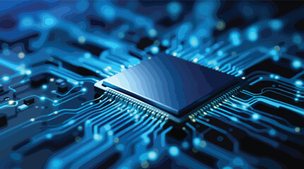 Poster - Abstract depiction of a computer chip and circuit board illustrating technology and connectivity.