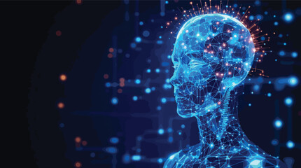 Poster - Abstract depiction of artificial intelligence and advanced technology representing human brain development.