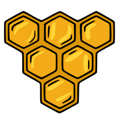 Poster - Honeycomb vector illustration: A detailed hand-drawn style depiction of a golden honeycomb section, showcasing individual hexagonal cells with subtle shading and bold outlines for a vibrant, natura...