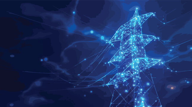 Abstract illustration depicting a digital connected power pylon symbolizing energy and technology.