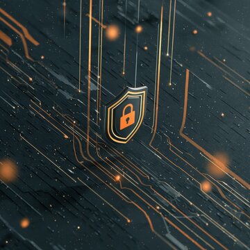 Shield Padlock Over Abstract Circuit Board