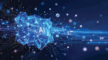 Poster - Abstract illustration of artificial intelligence and interconnected data processing on a digital circuit board.