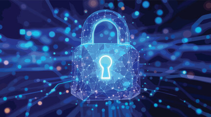 Poster - Digital padlock representing cybersecurity data protection and global network security on dark background.