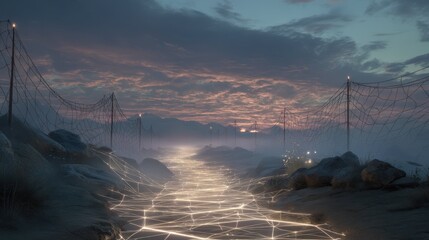Poster - Dreamlike Path of Light in Surreal Landscape at Dusk
