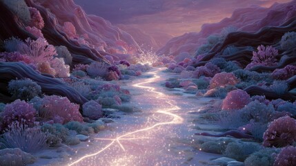 Poster - Dreamlike Path of Light in Surreal Landscape at Dusk
