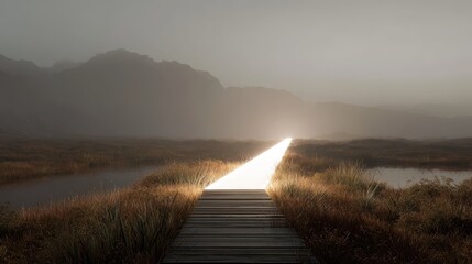 Poster - Ethereal Path of Light Through Surreal Dreamlike Landscape at Dusk