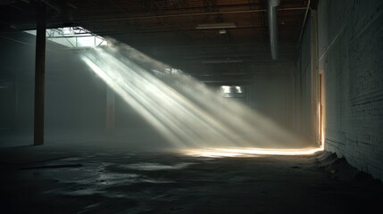 Poster - Light Beam Cutting Through Dusty Air in Abandoned Warehouse Space