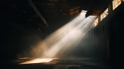 Poster - Beam of Light Cutting Through Dusty Air in Abandoned Warehouse