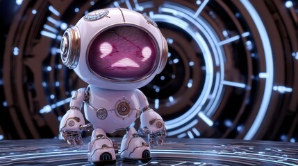Poster - Futuristic Holographic Robot Assistant Displaying Error Emotion