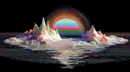 Poster - Broken Hologram Effect with Pixelated Display in Vibrant Colors