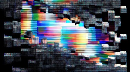 Poster - Colorful Pixelated Display With Broken Hologram Error Effect