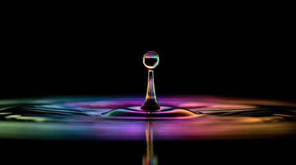 Poster - Colorful Water Drop Against Black Background with Abstract Reflections