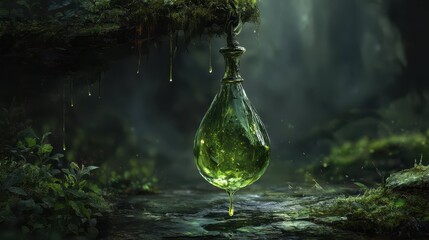 Poster - Dark Fantasy Potion Bottle with Poison Drop in Enchanted Forest