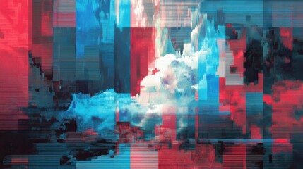 Poster - Abstract Digital Glitch Art with Blue and Red Color Effects