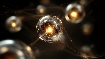 Poster - Golden particles are connecting and glowing, forming a network of innovation, symbolizing the interconnectedness of ideas and the power of collaboration in a technological and futuristic world