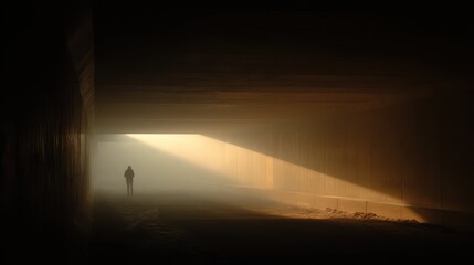 Poster - Foggy Light and Dust in an Underground Tunnel Scene