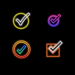 Fototapete - Cute Vector 3d Checkmark Realistic Icons Set. neon style.Collection of trendy shiny plastic green check mark buttons in different angles, choice icon isolated on blue background. 
