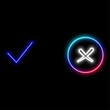 Form confirmation icon,neon style. positive feedback, input approved, task checked and action completed. check mark outline vector icon.