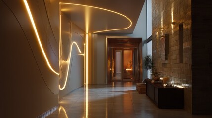 Poster - Futuristic Hallway with Soft LED Strips and Modern Lighting Design
