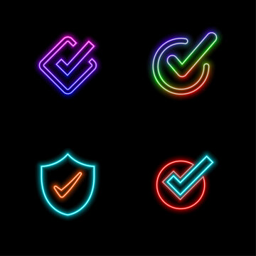 Green check, neon style, accepted isolated on white background. General UI icon set concept. 3D rendering illustration